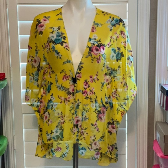 Polly & Esther Yellow Floral Sheer Cardigan - Picture 1 of 9